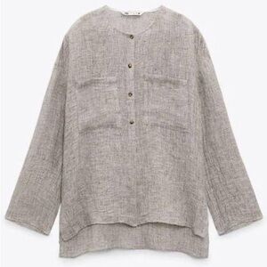 Zara Gray Linen Blouse